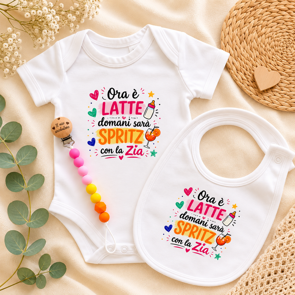 Set Baby “Ora è latte, domani sarà Spritz con la Zia” 🍼🍹