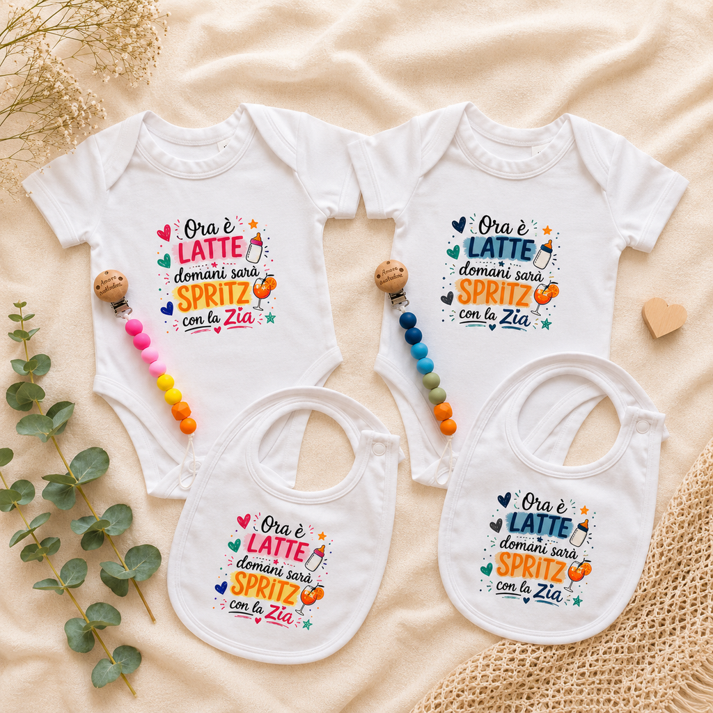 Set Baby “Ora è latte, domani sarà Spritz con la Zia” 🍼🍹